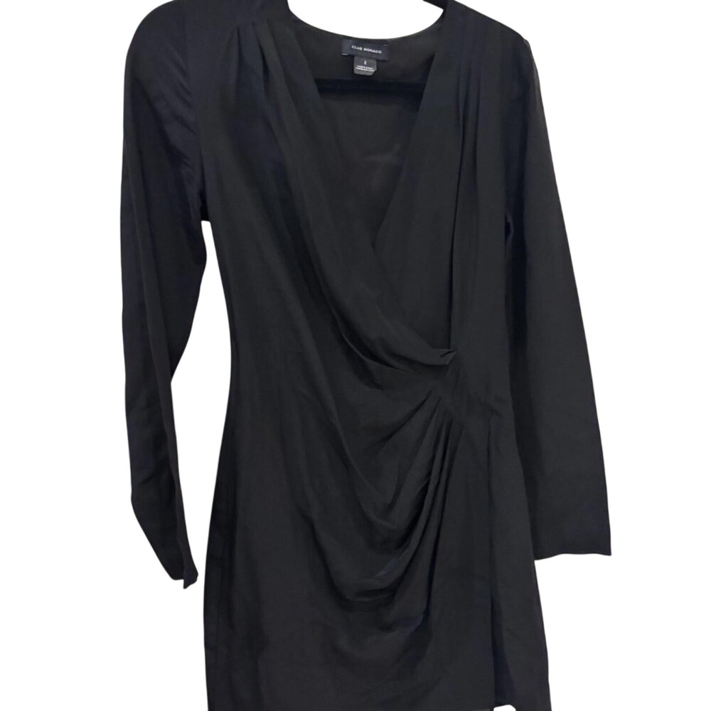 Club Monaco Silk‎ Side Drape Dress - Black, Sz 2 - Picture 5 of 6